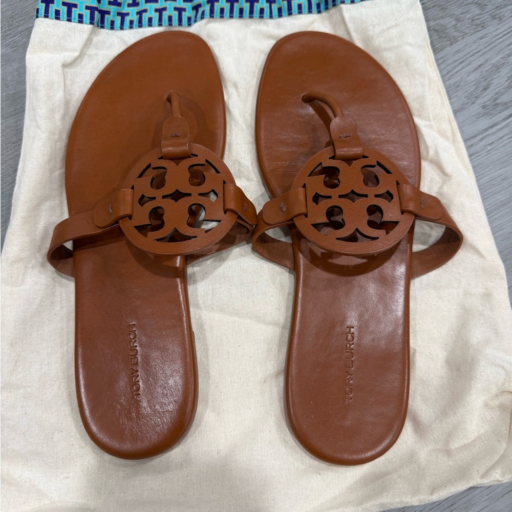 Tory Burch Tan Leather Slide Sandals